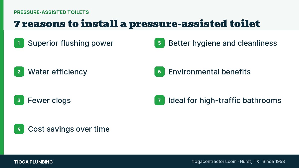 A plumber's hand flushing a pressure-assisted toilet after installation.