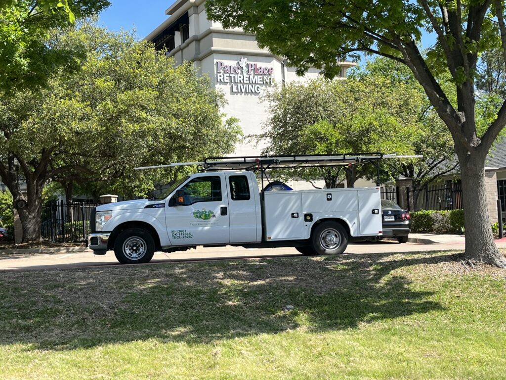 A Tioga service truck at Parc Place Retirement Living in Bedford Texas