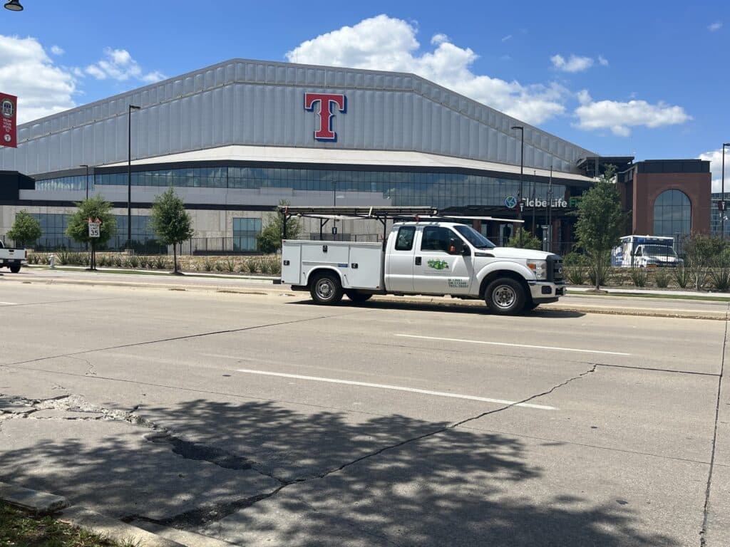 A Tioga truck at Globe Life field in Arlington Texas