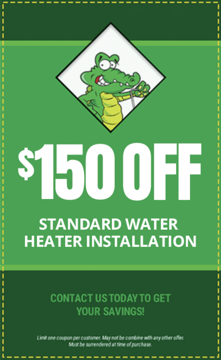 $150 Off Standard Water Heater Installation Coupon | Tioga Plumbing & Electric