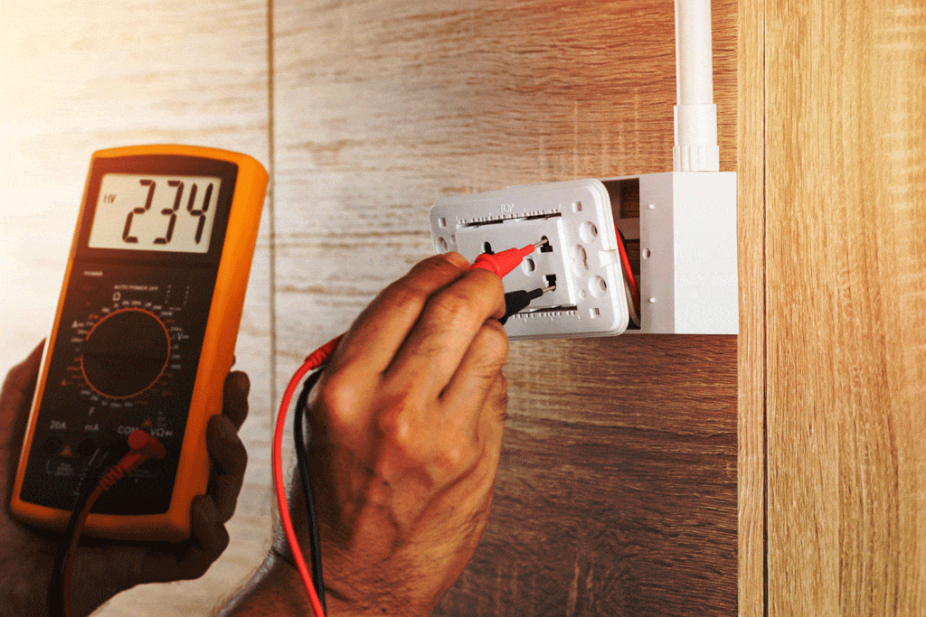 electrician using digital meter to check socket electrician arlington tx bedford tx euless tx 