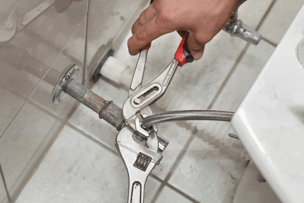 plumber using wrenches to fix water line slab leaks hurst tx bedford tx euless tx 