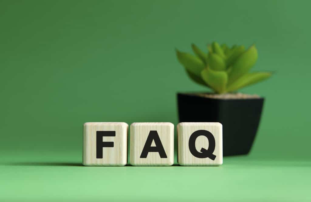 FAQ - Concept on a green background. Wooden cubes and a flower in a pot. FAQs About Sump Pump Service by Tioga Plumbing & Electric